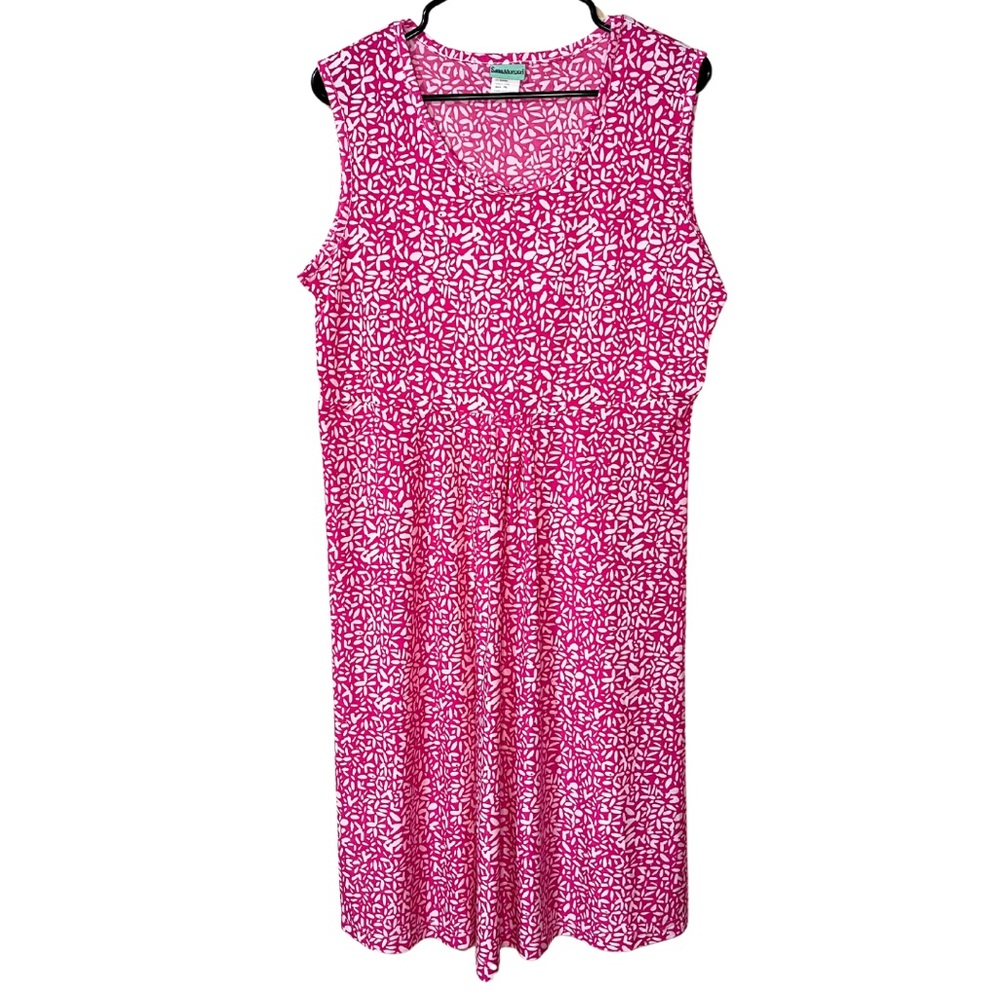 Vtg Sara Morgan Sleeveless Midi Dress Size Petite Large Shift Hot Pink White Y2K